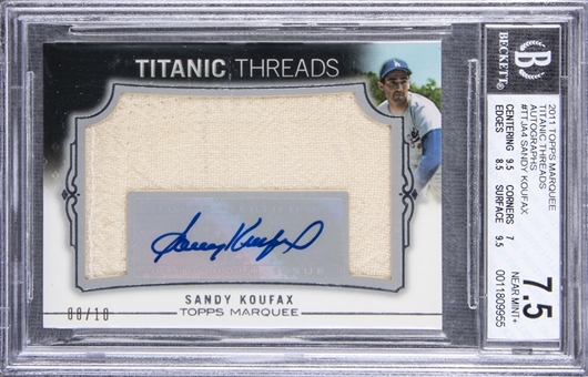 2011 Topps Marquee "Titanic Threads" #TTJA4 Sandy Koufax Signed Patch Card (#08/10) – BGS NM+ 7.5/BGS 10